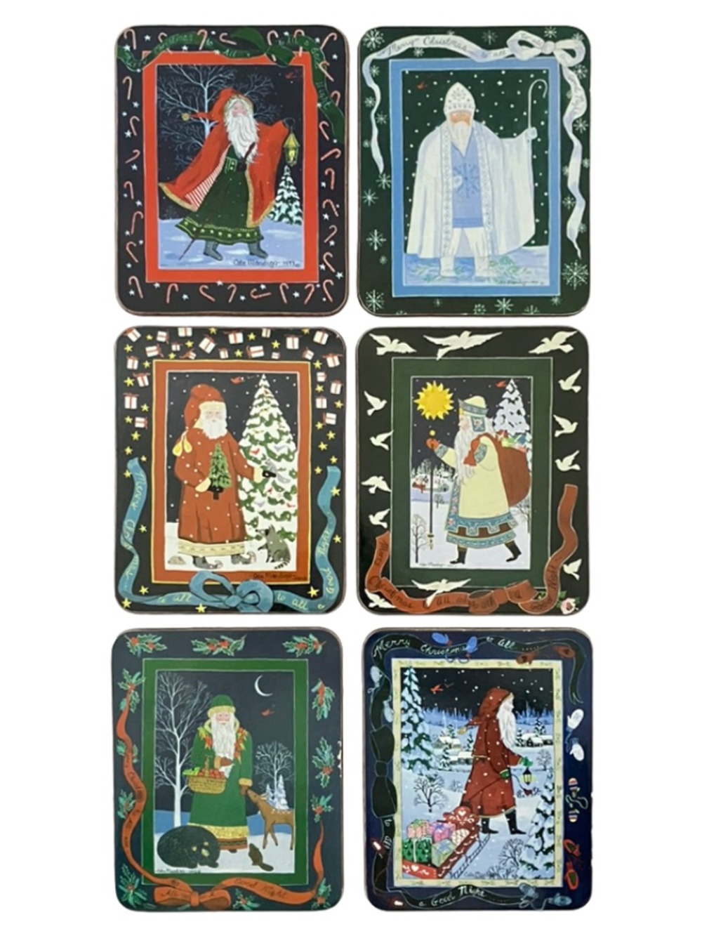 Cate Mandigo SANTA CLAUS Rectangular COASTERS by ACORN  3.5" X 4.5" SET OF 6